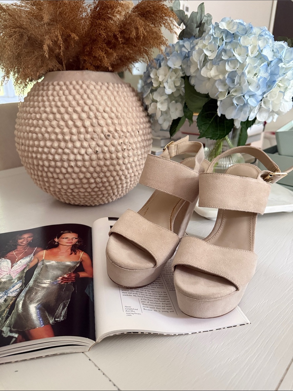 Steve Madden Taupe Suede Platform Block Sandals with Buckle